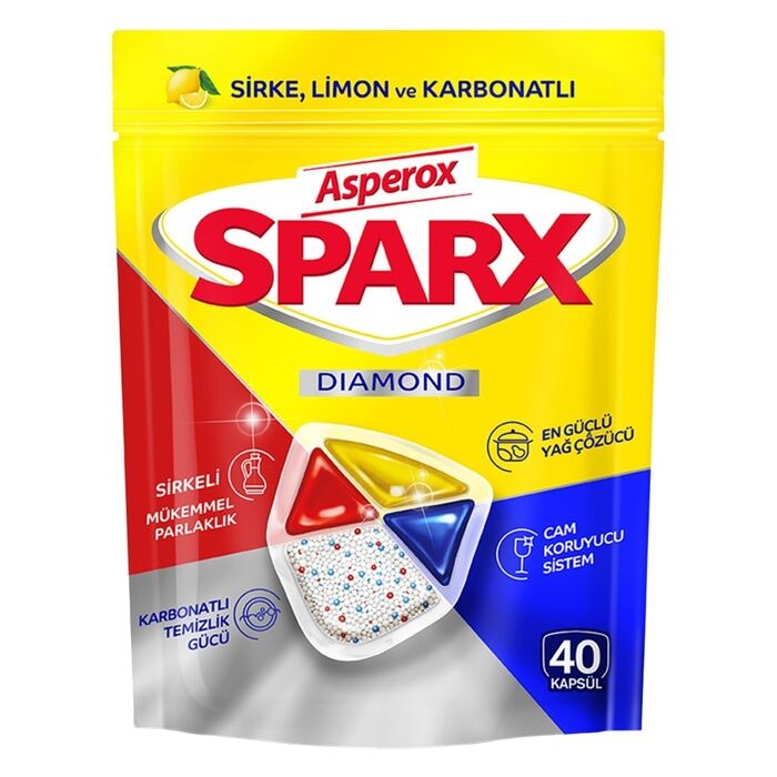 Sparx Diamond En Güçlü Yağ Çözücü Bulaşık Makinesi Kapsülü 40'lı