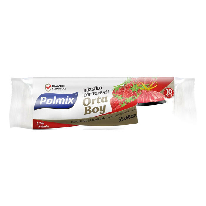 Büzgülü Çöp Torbası Orta Boy Çilek Kokulu 10'lu